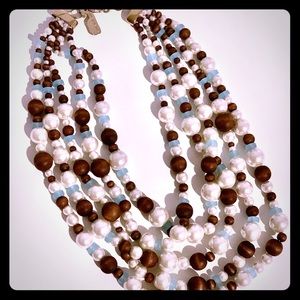 Vineyard Vines Pearl and Wood Layered Necklace
